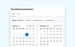 Availability calendar in the Eguide guide portal with annual and weekly views for bookings, holidays, and availability.