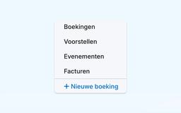 Eguide drop-down menu with bookings, proposals, events, invoices, and the option to create a new booking.