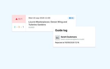 A booking showing a declined guide request and the option to select another guide.