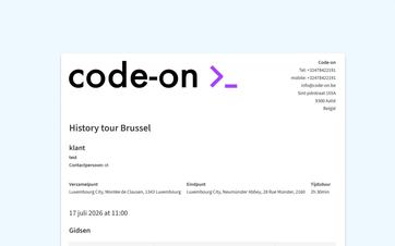 Booking PDF showing the tour, date, groups, guide, and practical booking details.