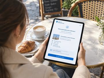 A French-speaking customer who views a tour and then receives a confirmation in the same language.