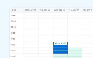 A guide's weekly schedule showing available hours and two confirmed assignments on different days.