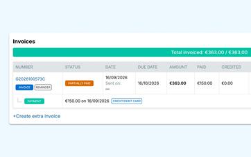 An invoice showing a paid deposit and a clearly visible remaining balance.