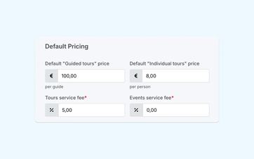 Organization settings displaying standard company information and operational preferences for a tour operator.