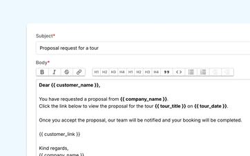 A pre-written email for a customer with a clear, fixed text and automatically filled-in booking details.