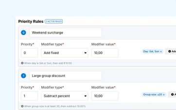 Overview of pricing rules that adjust a base price based on conditions such as date, group size, time, or customer type.