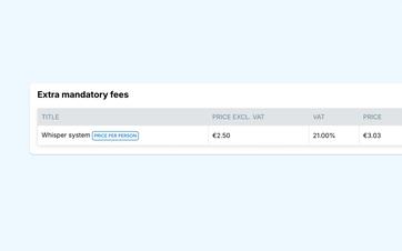 Price overview for a private tour, showing separate mandatory costs.