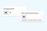 Eguide activity settings with fields for group size and the maximum number of tickets per booking.