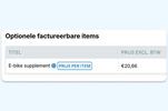 Eguide interface with an optional billable item and the corresponding price per item, excluding VAT.