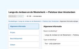 Eguide interface showing the general settings for a bike tour through the Jordaan neighborhood and past the Westerkerk in Amsterdam.