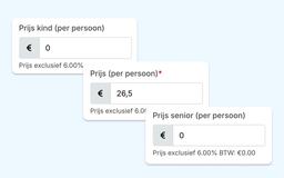 Eguide interface with separate price fields per person for children, adults, and seniors.